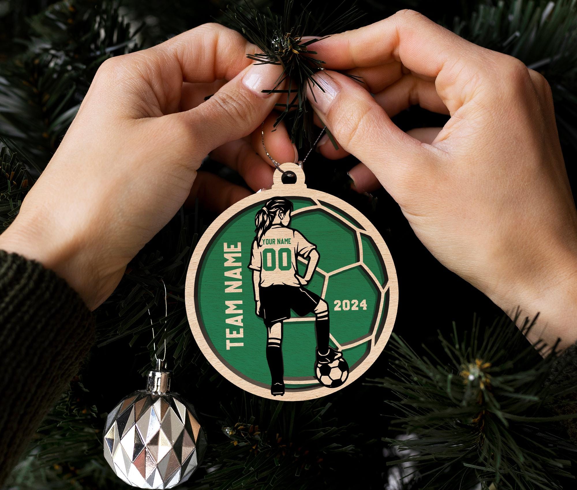 Custom Soccer Girl Christmas Tree Ornament, Personalized Soccer Layered Wood Ornament 2024, Soccer Christmas Gift, Gift for Soccer Lover