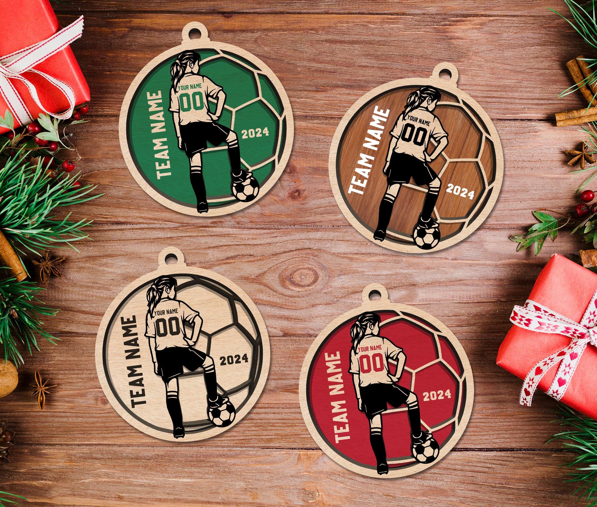 Custom Soccer Girl Christmas Tree Ornament, Personalized Soccer Layered Wood Ornament 2024, Soccer Christmas Gift, Gift for Soccer Lover
