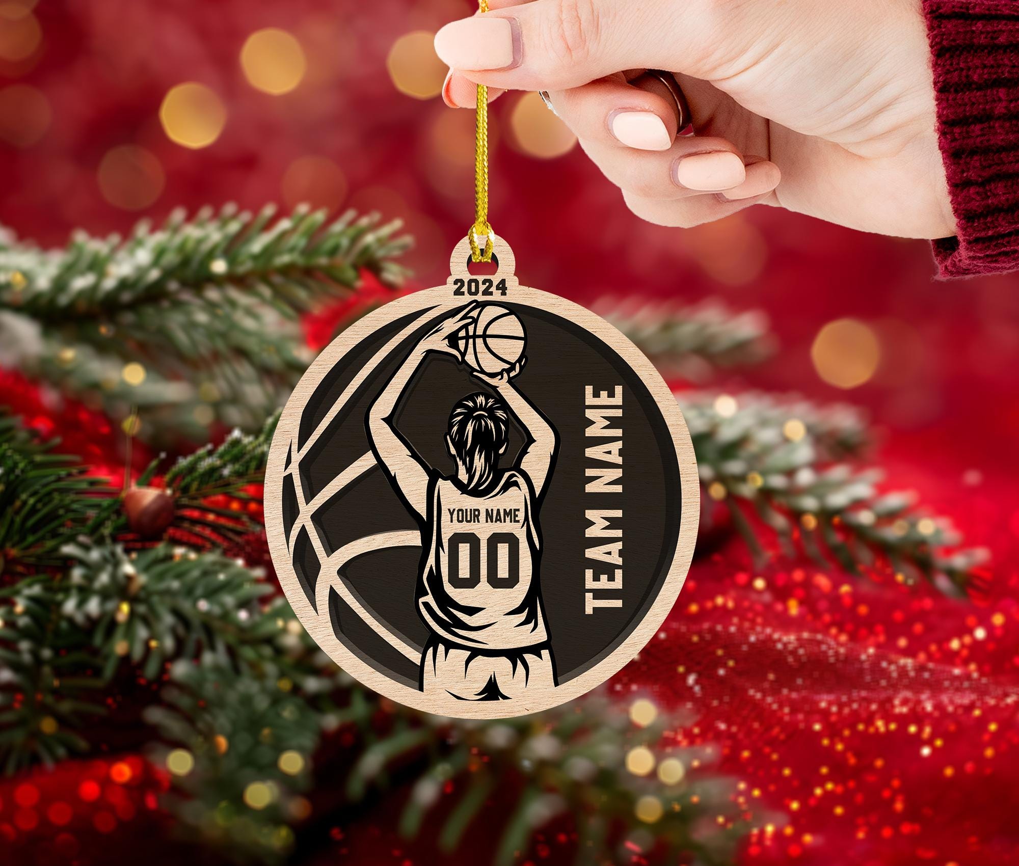 Personalized Basketball Layered Wood Ornament 2024, Custom Basketball Girl Christmas Ornament, Basketball Christmas Ornaments Home Decor