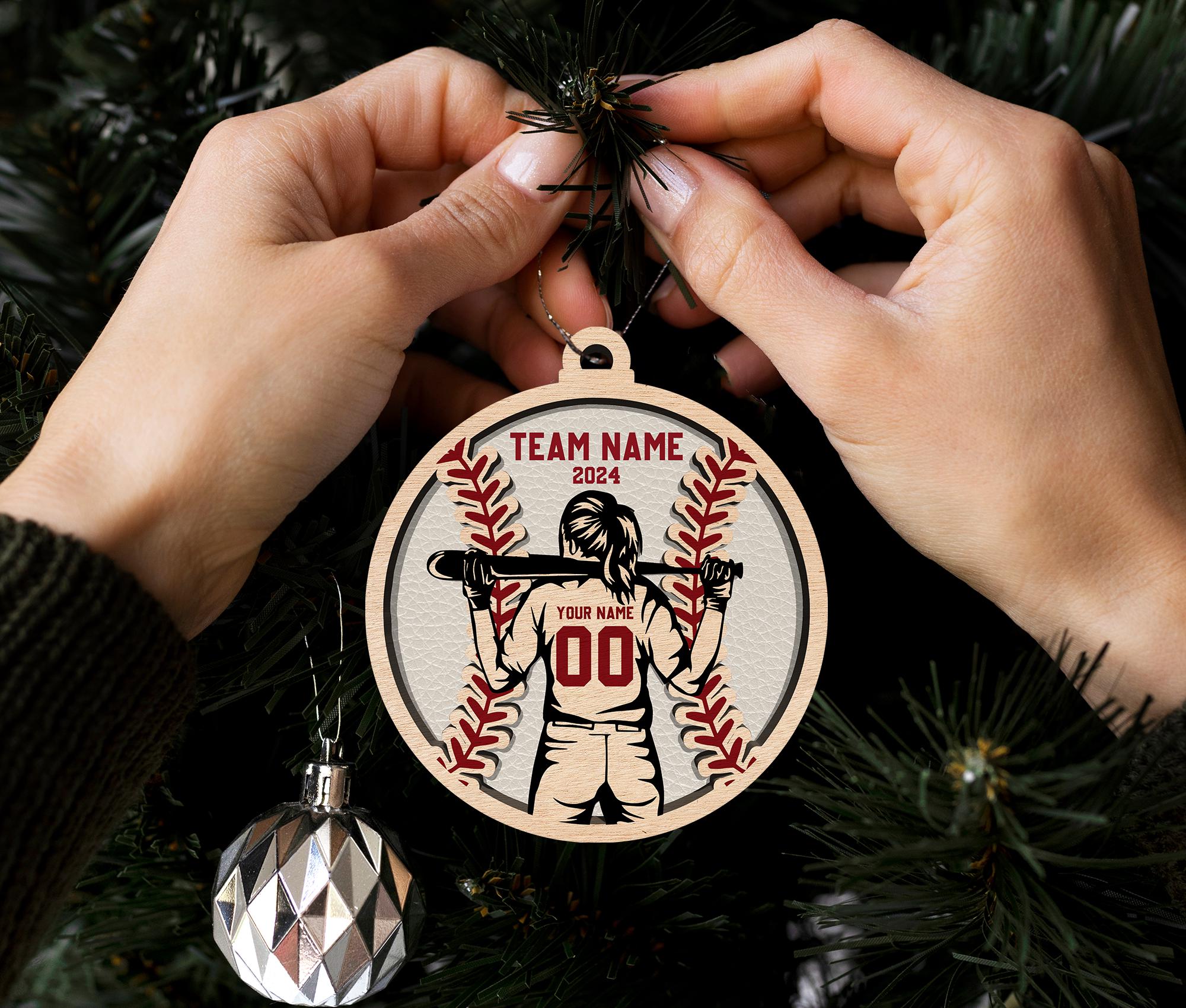 Personalized Baseball Layered Wood Ornament 2024, Custom Softball Girl Christmas Ornament, Baseball Girl Christmas Home Decor, Softball Gift