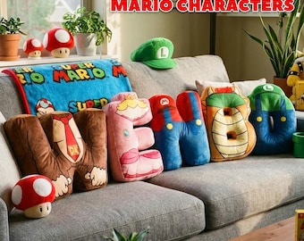 Personalized Super Mario Letter Pillow, Custom Mario Name Pillow, Kids Video Game Pillow Gift for Boy or Girl, Baby Shower Decor