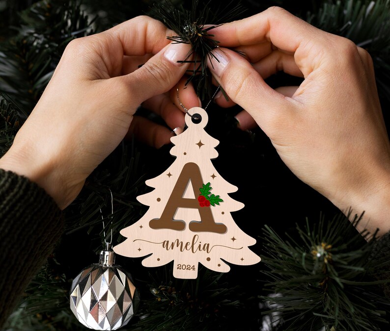 Custom Initial Family Ornament, Family Name Christmas Tree Ornament