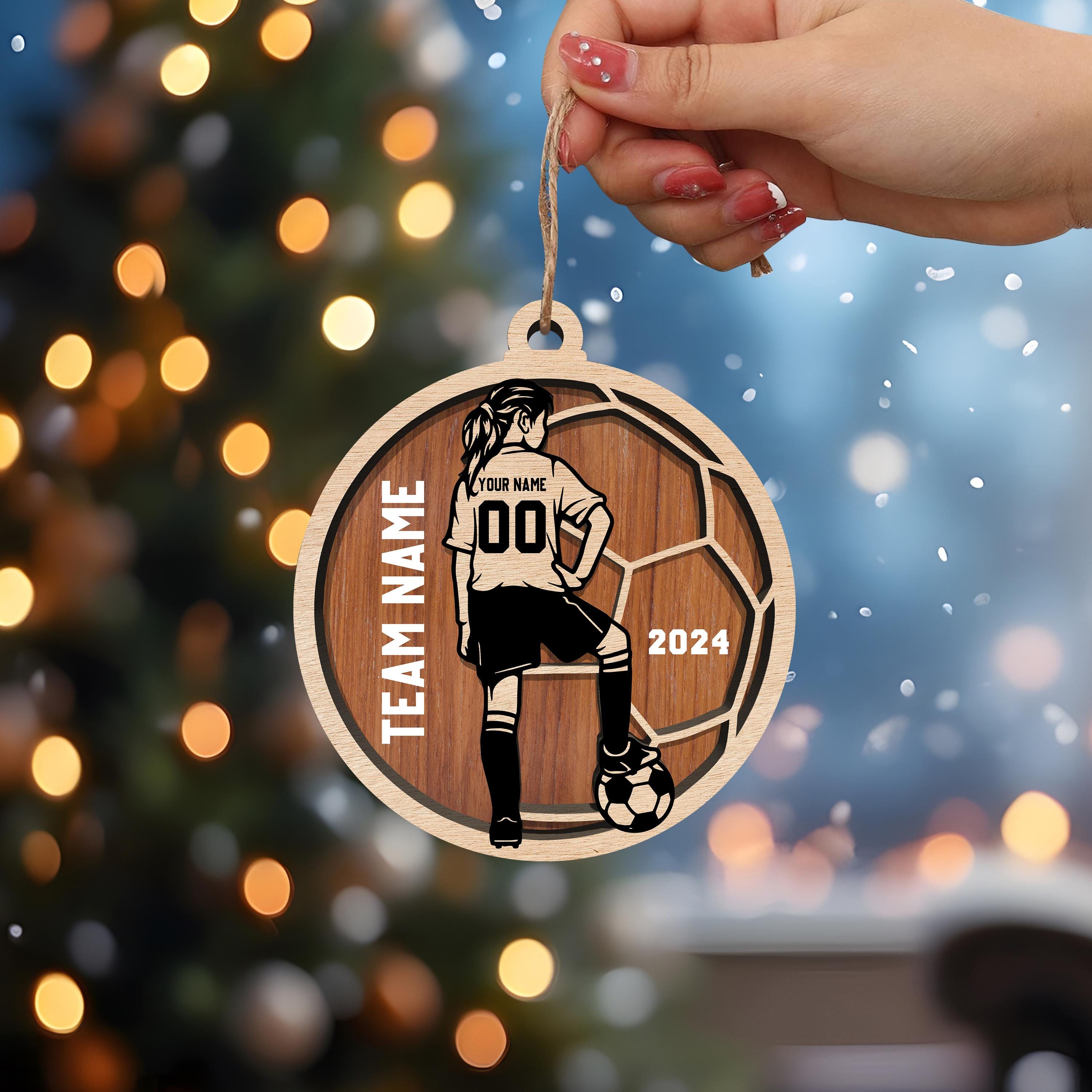 Custom Soccer Girl Christmas Tree Ornament, Personalized Soccer Layered Wood Ornament 2024, Soccer Christmas Gift, Gift for Soccer Lover