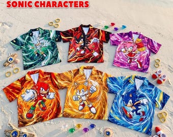 Sonic the Hedgehog Hawaiian Shirt, Sonic Aloha Shirt, Colorful Aloha Shirt, Hawaiian Aloha Style Outfit, Hawaiian Shirt, Summer Party
