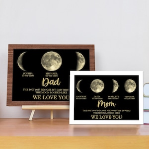 Personalized Moon Phase Print Father&#39;s Day Gift Frame, Custom Moon Phase Frame, Gifts for Dad Grandpa, The Day You Were Born Gift