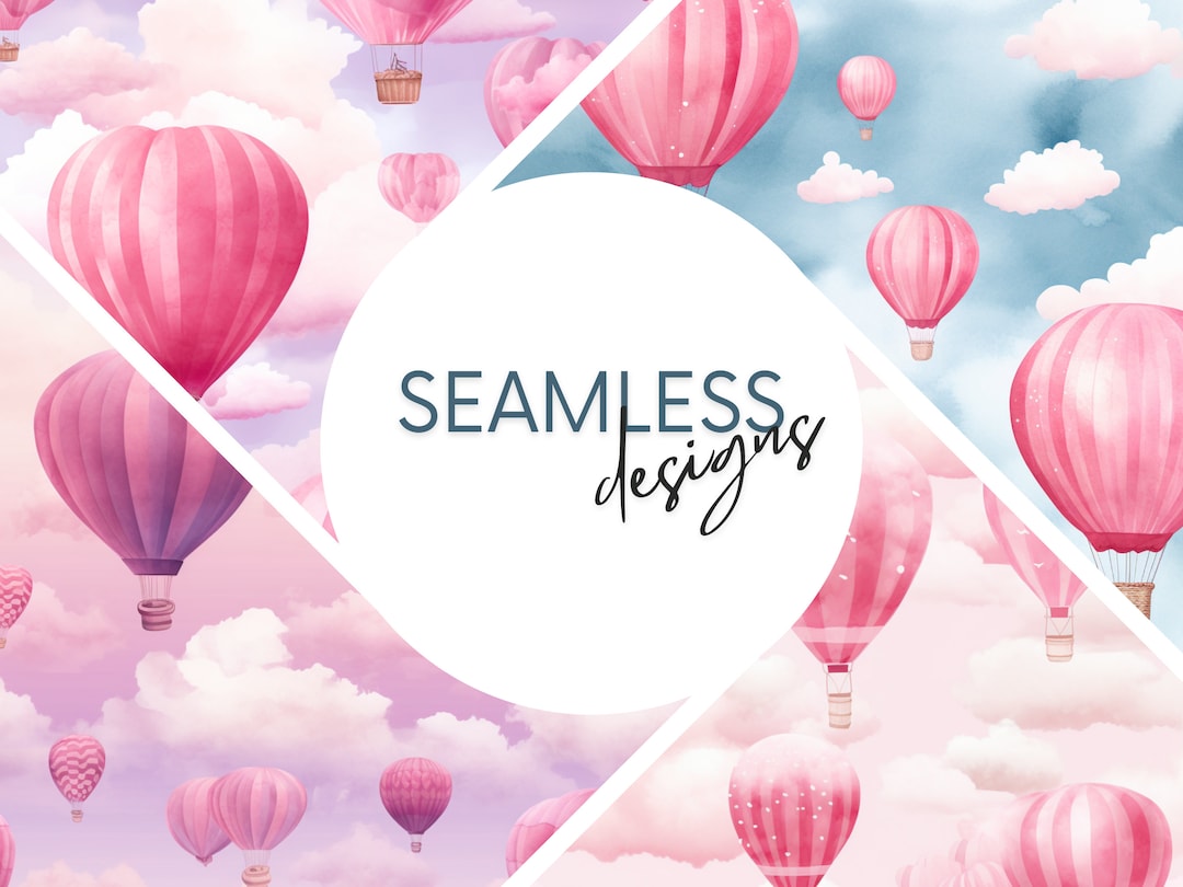 Pink Hot Air Balloon Digital Wallpaper, Seamless Pattern Digital ...
