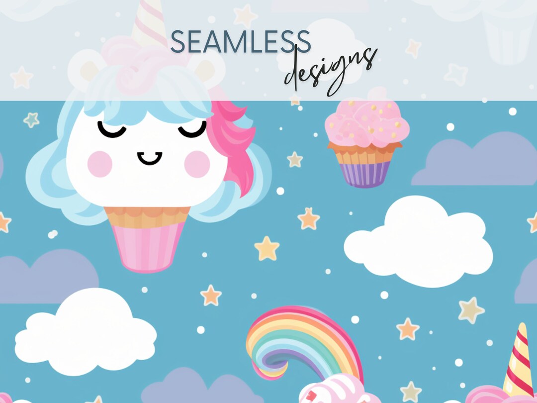 Unicorn and Ice Cream Digital Wallpaper, Seamless Pattern Digital