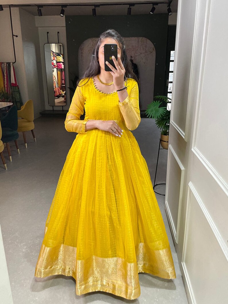 Designer Yellow Gazri Zari Sequence Work Dress main image 0