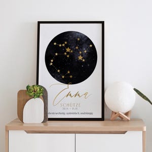 Póster del zodiaco "Sagitario" con acabado laminado - Cuadro - Póster - Gran idea de regalo - A3/A4 - Con o sin marco, para colgar