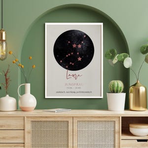 Póster del signo del zodíaco con acabado laminado "Virgo" - Cuadro - Póster - Gran idea de regalo - A3/A4 - Con o sin marco, para colgar