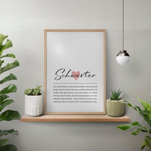 Póster - DEFINICIÓN "Hermana" - Cuadro - Póster - regalo cariñoso - A3/A4 - con o sin marco, para colgar