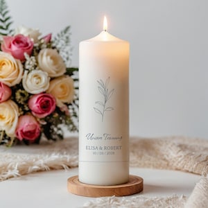 Blue Branch - individuelle Hochzeitskerze – mit Namen und Datum personalisiert – das perfekte Geschenk zur Hochzeit – beidseitig bedruckbar