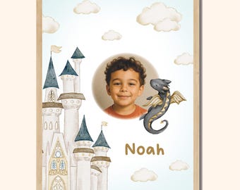 Noah – personalized name poster with photo and dragon A4/A3 – gift for birth, christening or for the nursery, with frame/hanging