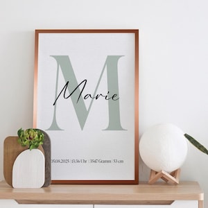 Póster con nombre personalizado: regalo con cariño, cuadro de pared o póster de nacimiento A3, A4 con o sin marco y para colgar.