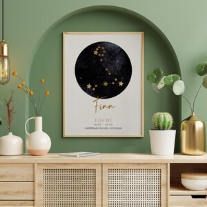 Póster del zodiaco "Piscis" con acabado laminado - Cuadro - Póster - Gran idea de regalo - A3/A4 - Con o sin marco, para colgar
