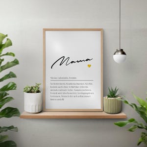 Póster con acabado laminado - DEFINICIÓN "Mamá" - cuadro de pared - póster - regalo amoroso - A3/A4 - con o sin marco, para colgar