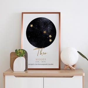 Póster del zodiaco "Aries" con acabado laminado - Cuadro de pared - Póster - Gran idea de regalo - A3/A4 - Con o sin marco, para colgar