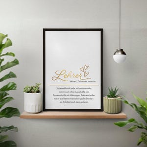 Póster con acabado laminado - DEFINICIÓN "Maestra" - Cuadro de pared - Póster - Regalo con cariño - A3/A4 - Con o sin marco, para colgar