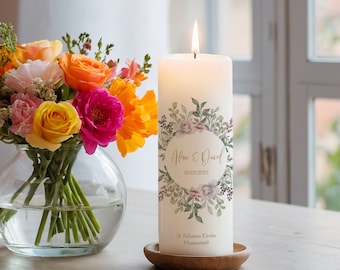 Claire - custom wedding candle – personalized with name and date – the perfect wedding gift – printable on both sides