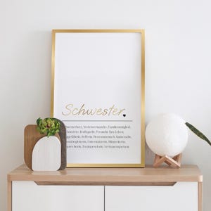 Póster con acabado laminado - DEFINICIÓN "Hermana" - Cuadro de pared - Póster - regalo con cariño - A3/A4 - con o sin marco, para colgar