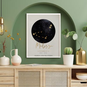Póster del zodiaco "Capricornio" con acabado laminado - Cuadro de pared - Póster - Gran idea de regalo - A3/A4 - Con o sin marco, para colgar