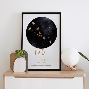Póster del zodiaco "Tauro" con acabado laminado - Cuadro de pared - Póster - Gran idea de regalo - A3/A4 - Con o sin marco, para colgar