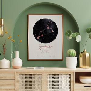 Póster del signo del zodíaco "Leo" con acabado laminado - Cuadro de pared - Póster - Gran idea de regalo - A3/A4 - Con o sin marco, para colgar