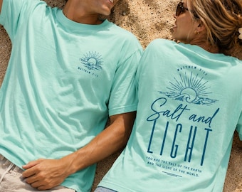 Christian Beach Shirt, Salt and Light Comfort Color Tee, Bible Verse Apparel, Matthew 5:13-14 Faith Based  Top, Religious Vacation Gift