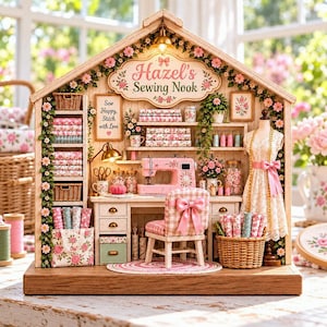 Custom Sewing Room Wooden Block, Personalized Seamstress Decor, Pink Tailor Room Sign, Vintage Dressmaker Gift, Sewing Lover Keepsake