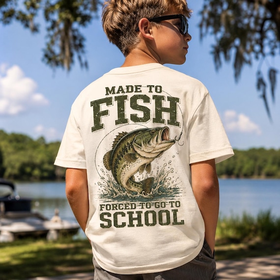 Funny Fishing Shirt, Boys Back To School, Youth Bass Fishing Tee, Made To Fish Top, Kids Outdoor Apparel, Boy Fisherman Gift Tee