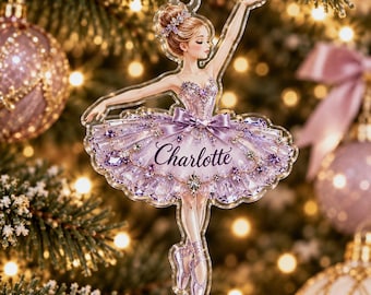 Adorno acrílico personalizado de bailarina dorada, recuerdo personalizado de recital de danza, regalo de ballet para niña pequeña 2026, decoración brillante para el árbol
