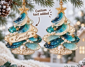 Adorno navideño personalizado de acrílico con diseño de cristal marino, decoración navideña costera personalizada, recuerdo de perlas con temática oceánica, adorno de regalo con forma de estrella de playa.