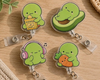 Portatarjetas Kawaii Green Guy, lindo portatarjetas de aguacate, divertido clip para credencial médica con forma de papa frita, regalo para enfermera, regalo para compañero de trabajo amante del matcha