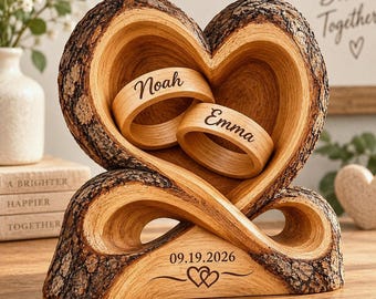 Bloque de madera personalizado para compromiso, regalo personalizado para parejas, decoración de corazones entrelazados, letrero de recuerdo de aniversario, arte para bodas de 2026, placa de madera