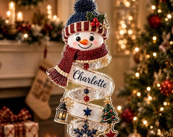 Custom Snowman Acrylic Ornament, Personalized Spiral Christmas Keepsake, Funny Cute Winter Holiday Bauble, Kids Name Gift, Holiday Decor