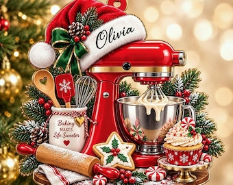 Adorno navideño acrílico personalizado para batidora de pie, regalo personalizado para reposteros, recuerdo divertido para batidora de cocina, regalo de Navidad para mamá repostera.