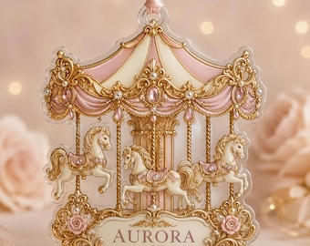 Adorno navideño vintage de carrusel de Papá Noel en acrílico, bola de tiovivo 3D de imitación, recuerdo navideño clásico, decoración tradicional para el árbol de Navidad.