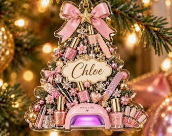 Adorno navideño acrílico personalizado para amantes del cuidado de la piel, regalo personalizado para maquilladores, decoración navideña para técnicos de uñas, bola de Navidad 2026.