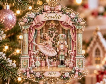 Adorno acrílico personalizado para escenario de ballet El Cascanueces, recuerdo de bailarina con nombre personalizado, decoración de teatro rosa, adorno de regalo para niña pequeña 2026