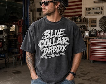 Blue Collar Daddy Shirt, Funny Mechanic Tee, Acid Wash Dad Top, Dirty Hands Busy Nights, Blue Collar Gift, Husband Present, Grunge Shirt
