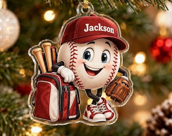 Adorno acrílico personalizado para jugador de béisbol, regalo personalizado para jugador de béisbol, recuerdo de la liga infantil, decoración navideña para equipo de béisbol