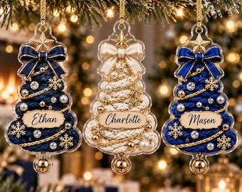 Adorno navideño de acrílico con forma de árbol de macramé personalizado, recuerdo personalizado de cuerda tejida, decoración navideña bohemia, adorno navideño con nombre personalizado para 2026.