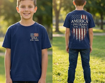 America 250 Years Kids Shirt, USA 1776 2026 Toddler Tee, Boys 4th Of July Patriotic Top, Independence Day Graphic, Flag Back Print
