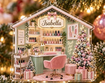 Adorno navideño acrílico personalizado para salón de uñas, recuerdo personalizado para manicurista, decoración para árbol de Navidad para técnicos de uñas, bonito adorno de regalo para sala de belleza 2026