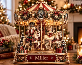 Custom Wooden Block Nutcracker Carousel, Personalized Ballerina Family Keepsake, Vintage Holiday Centerpiece, 2026 Table Decor Gift