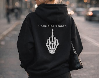 Camiseta "Podría ser más malo", sudadera con capucha de esqueleto con dedo medio, sudadera grunge sarcástica, humor negro y atrevido