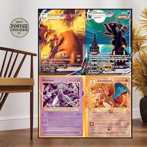 Poster impression sur toile Prismatic Evolutions Poster 4 cartes Pokémon · Set Best Hit Collage Collection · Umbreon, Charizard, Mewtwo.