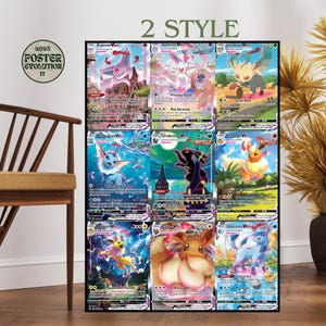 Poster Impression sur toile Prismatic Evolutions Poster 9 Eeveelutions ·Ensemble de la meilleure collection de collages à succès · Umbreon, Espeon, Glaceon, Evolving Skie.