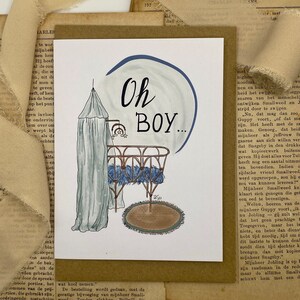 Wenskaart 'Oh boy' | geboorte | A6 | zoon | jongen | blanco wenskaart |  gefeliciteerd met geboorte zoon | het is een jongen