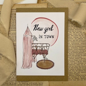 Wenskaart  'New girl in town' | geboorte | A6 | blanco wenskaart | dochter | meisje | geboortekaartje | gefeliciteerd met geboorte dochter